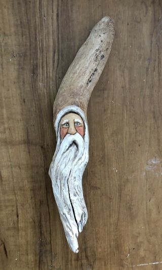 WOOD Carved SANTA With Owl Wood Spirit Lisa Rogers Carving 8