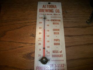 EARLY WOODEN THERMOMETER FOR THE ALTOONA (PA) BREWING COMPANY 1940 ' S OR 1950 ' S 2