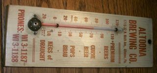 EARLY WOODEN THERMOMETER FOR THE ALTOONA (PA) BREWING COMPANY 1940 ' S OR 1950 ' S 4