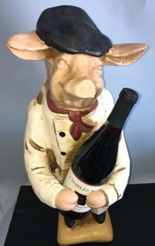 Large Wine Bottle Holding 22 " Pig Chef Statue Kitchen Cook Estate 8lbs