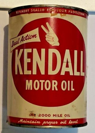 Vintage 1 Quart Kendall Dual Action Motor Oil Can Full Metal