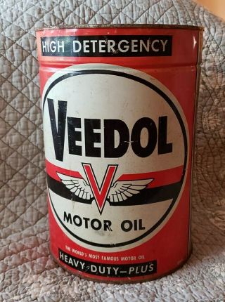 Vintage Veedol Rare Motor Oil Quart Can Metal Solder Seam Old Flying A
