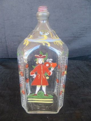 Antique Signed Made In Austria Hand Painted Enamel Glass Bottle Flask ?,  Pontil