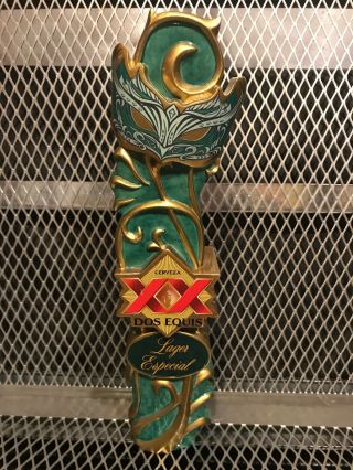 Dos Equis Xx Brewing Rare Lager Especial Mardis Gras Mask Beer Tap Handle