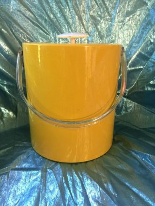 Georges Briard 70’s Large Bright Yellow Vinyl Ice Bucket W/ Lucite Handle Signed
