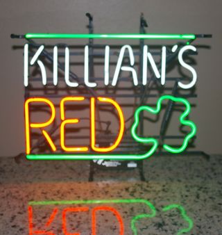 Vintage Killian’s Red Neon Beer Sign With Green Shamrock