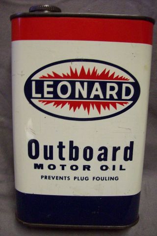 Rare Leonard Outboard Motor Oil 1 Quart Oil Can Alma Michigan Leonard Refining