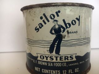 Vintage Sailor Boy Oyster Tin Can,  12oz