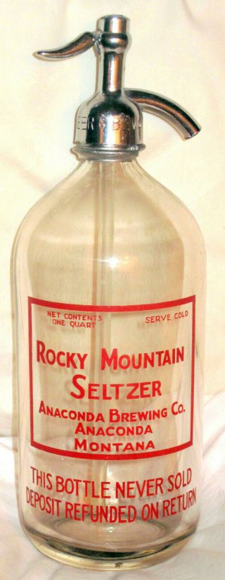 Rocky Mountain Seltzer Western Acl Siphon Bottle Anaconda,  Montana