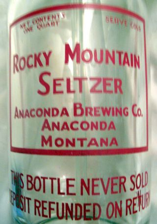 ROCKY MOUNTAIN SELTZER WESTERN ACL SIPHON BOTTLE ANACONDA,  MONTANA 7