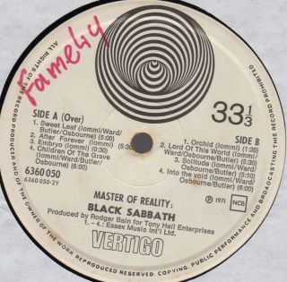 Orig ' 71 BLACK SABBATH Master of Reality LP UK Import Vertigo Swirl 