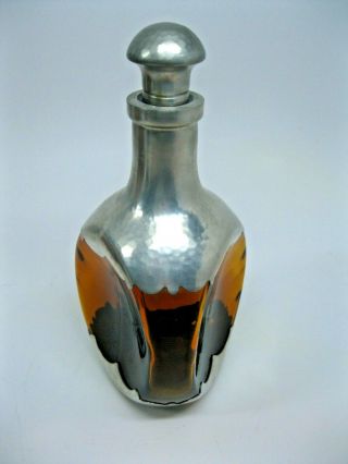 Vintage KMD Royal Holland Daalderop Amber Glass Pewter Decanter Bottle w Stopper 2