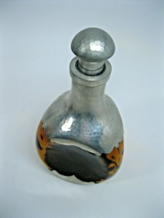 Vintage KMD Royal Holland Daalderop Amber Glass Pewter Decanter Bottle w Stopper 3