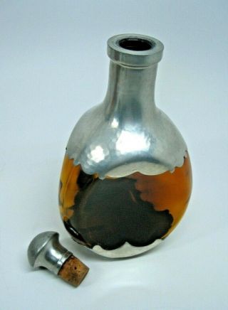 Vintage KMD Royal Holland Daalderop Amber Glass Pewter Decanter Bottle w Stopper 5