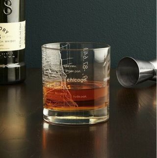 Whiskey Scotch Bourbon Rocks Glass,  Etched Personalized City Map