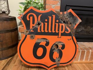 Rare 2 - Sided 30” Porcelain Phillips 66 Gas Station Advertising Sign 1948