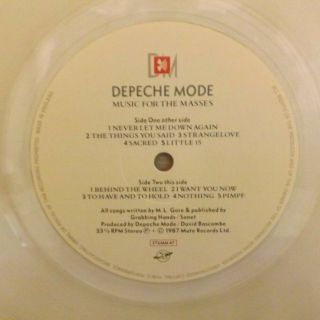 Very Rare DEPECHE MODE Music For The Masses UK 1st Press CLEAR VINYL 1987 LP EX, 2