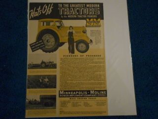 1938 Minneapolis Moline Advertisement: Model U Deluxe Closed Cab; Minnie Moline