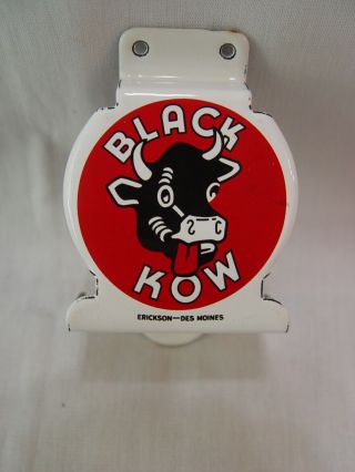 Black Kow Cola Soda Erickson Porcelain Advertising Wall Mount Bottle Opener