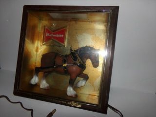Vintage 1950s Budweiser Beer Clydesdale Shadow Box Bar Light Sign