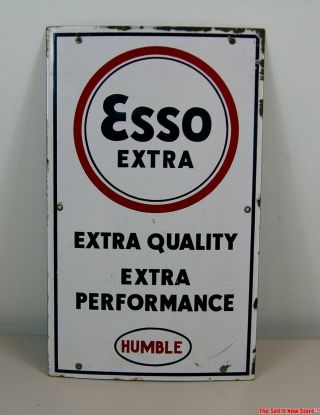 Esso Extra Humble Gasoline Gas Pump Plate Fuel Station Sign Porcelain Metal