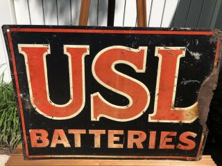 1920’s - 30’s Painted Usl Battery Service Sign Gas Oil Not Porcelain