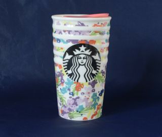 Starbucks 2016 Spring Flower 10 Oz Travel Coffee Tumbler Double Wall Purple Blue