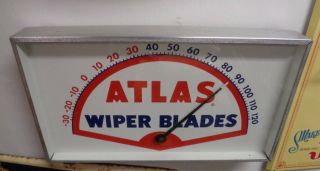 Vintage Atlas Wiper Blades Thermometer Sign