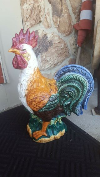 Large Handsome Colorful Ceramic Rooster 21 X 14 X 9 " Gc {007