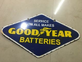 Porcelain Goodyear Battery Enamel Sign 18 X 30 Inches Double Sided