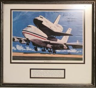 The 747 & Space Shuttle Columbia Signed 20 X 18 Inch Framed And Matted Litho
