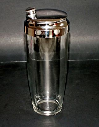 Vintage Glass Cocktail Shaker With Chrome Lid Mid Century Modern 1960s