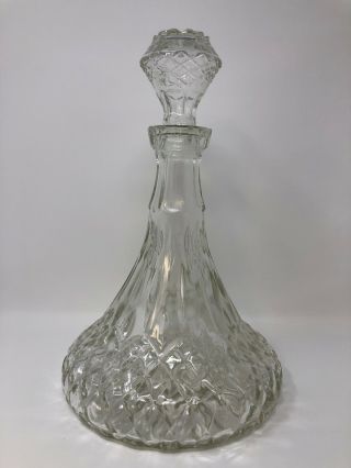 Vintage Clear Glass Wine Decanter Diamond Point Wide Bottom With Stopper Unique