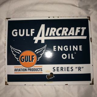 Vintage Gulf Aircraft Engine Oil Porcelain Gas Sign Service Station Gasoline