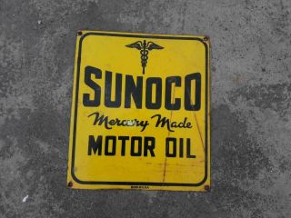 Porcelain Sunoco Motor Oil Enamel Sign Size 10 " X 12 " Inches