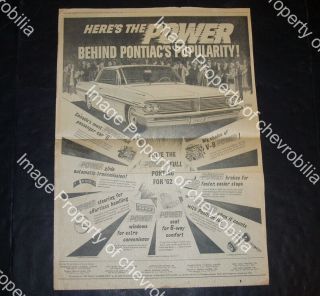 1962 Pontiac Parisienne Gm Canada 16x23 " Full Page Newspaper Ad Laurentian 62