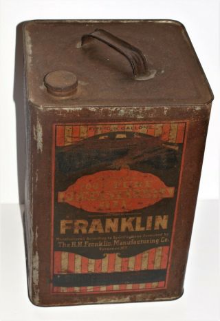 Antique 5 Gal.  Motor Oil Can,  100 Pure Pennsylvania Oil,  Franklin