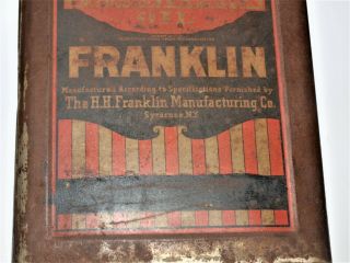 Antique 5 Gal.  Motor Oil Can,  100 Pure Pennsylvania Oil,  FRANKLIN 7