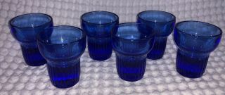 Vintage Set Of 6 Cobalt Blue Shot Glasses Barware