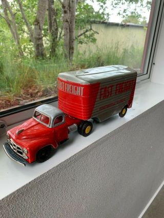 Japan Truck Fast Freight Continental Express W/ Trailer Pressed Steel Toy