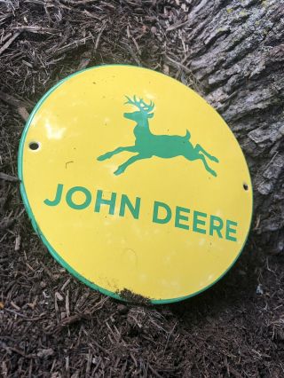 Vintage John Deere Porcelain Sign Tractor Supply Door Push Dome Shape