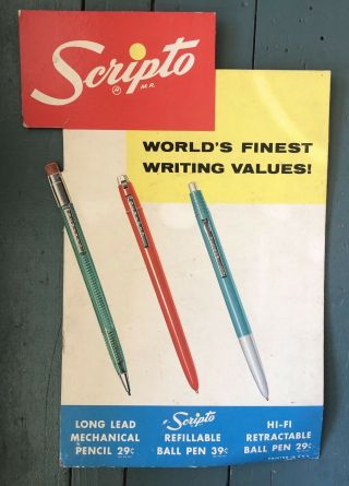 Vintage Scripto Lead Pencil Retractable Pen Store Easel Advertising Display Sign