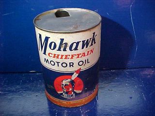 1950s Mohawk Chieftain 1qt Motor Oil Advertising Tin