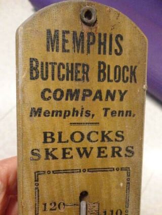 Antique Wood Thermometer Memphis Butcher Block Company Metal Star Base Mushroom