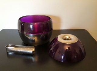 Purple Lucite and Chrome Vintage Modernist Tabletop Ice Bucket With Tongs 2