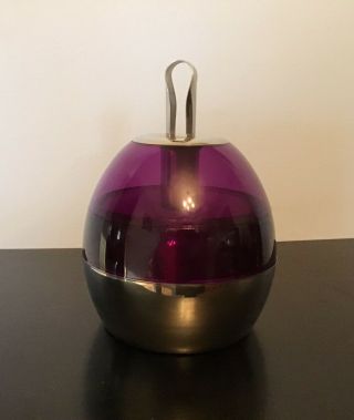 Purple Lucite and Chrome Vintage Modernist Tabletop Ice Bucket With Tongs 3