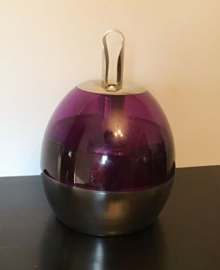 Purple Lucite and Chrome Vintage Modernist Tabletop Ice Bucket With Tongs 4