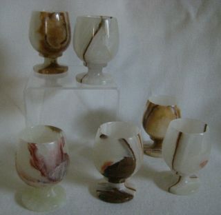 Onyx Goblets 6 Small Vintage Stone Cordials Shot Glasses 2 7/8 " Brown Swirls