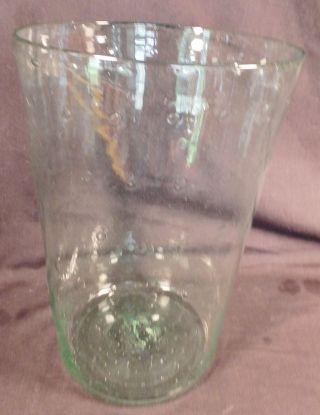Antique 19th C.  Blown Flip Glass Vase 10 1/2 " Aqua Bottle Glass