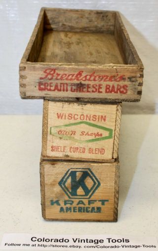 (3) Vintage Wooden Cheese Boxes: Kraft Clearfield Breakstone’s / NR 3